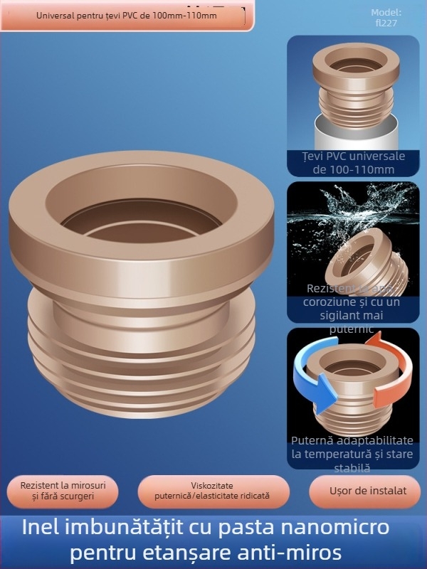 Inel de etanșare pentru flanșă de toaletă; anti miros și anti scurgeri; garnitură adezivă îngroșată; material: adeziv nano/gumă; stil: modern minimalist.