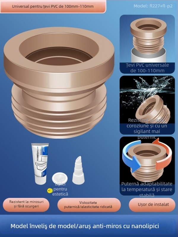 Inel de etanșare pentru flanșă de toaletă; anti miros și anti scurgeri; garnitură adezivă îngroșată; material: adeziv nano/gumă; stil: modern minimalist.