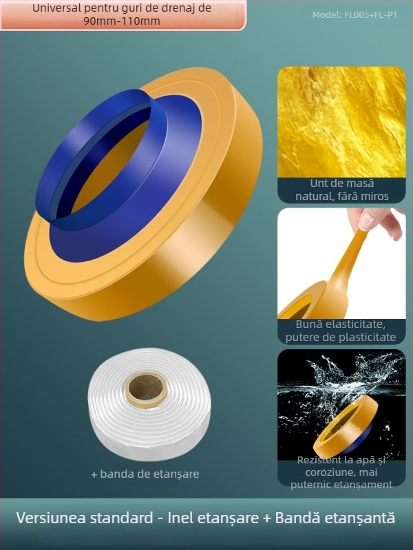 Inel de etanșare pentru flanșă de toaletă; anti miros și anti scurgeri; garnitură adezivă îngroșată; material: adeziv nano/gumă; stil: modern minimalist.