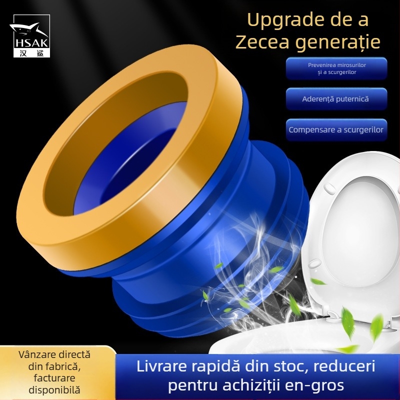Inel de etanșare pentru flanșă de toaletă; anti miros și anti scurgeri; garnitură adezivă îngroșată; material: adeziv nano/gumă; stil: modern minimalist.