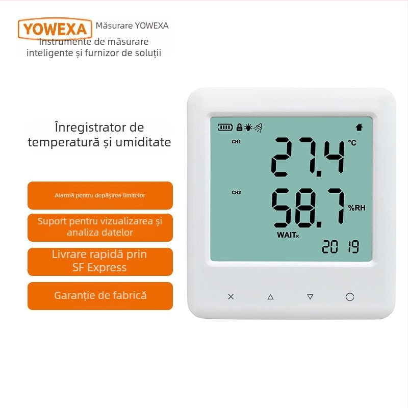 Termohigrometru Yem-20/20L cu ecran mare, afișaj digital pentru monitorizarea precisă a temperaturii și umidității din mediul interior; alimentare cu 3 baterii AAA; potrivit pentru centre comerciale, spitale, restaurante, școli și locuințe.