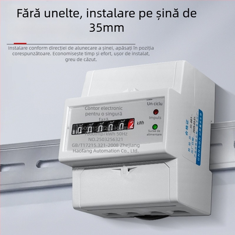 Contor monofazat (4P) montat pe șină DIN, cu capac protecție la praf pentru uz rezidențial