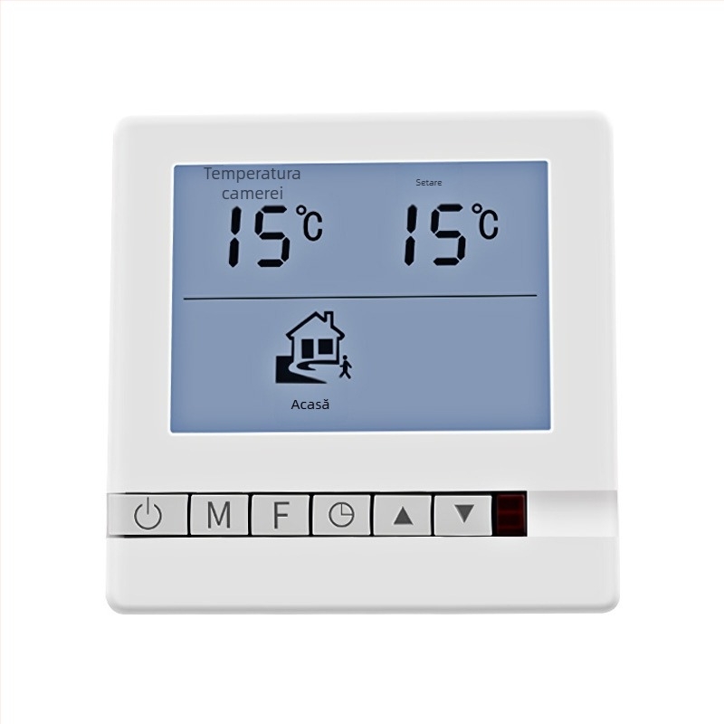 Termostat pentru încălzirea prin pardoseală cu afișaj digital, control inteligent al temperaturii, tip 86; interval de temperatură 5–35°C, precizie 2°C, instalare prin cablu, tensiune de funcționare 220V