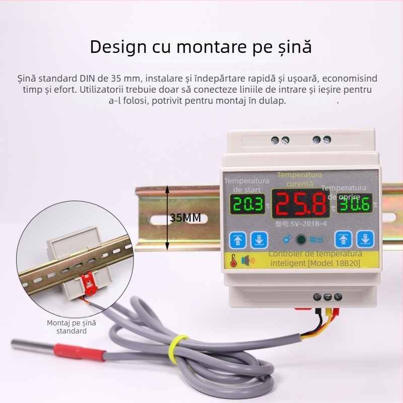 Controler inteligent de temperatură cu putere 4000W, întrerupător de control al temperaturii cu precizie înaltă, montat pe șină de ghidaj, temperatură reglabilă