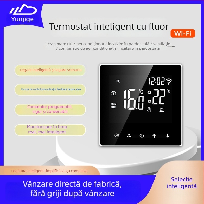 Termostat inteligent pentru aer condiționat – montaj pe panou, control prin aplicație, temporizare la distanță, control vocal, 220V AC