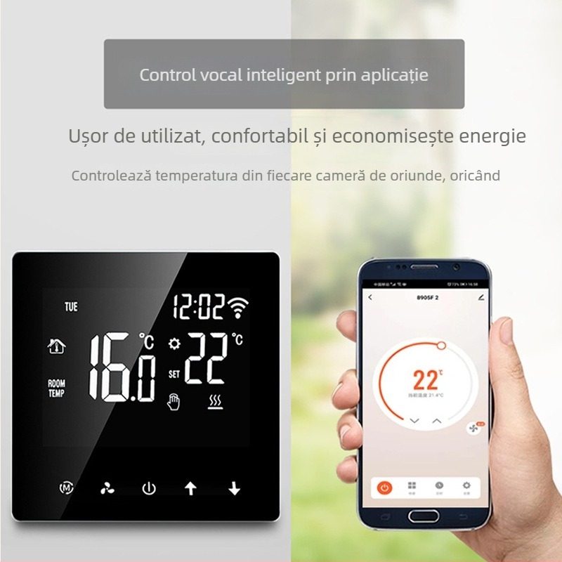 Termostat inteligent pentru aer condiționat – montaj pe panou, control prin aplicație, temporizare la distanță, control vocal, 220V AC