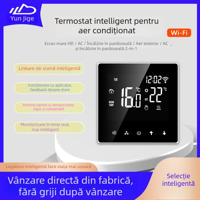 Termostat inteligent pentru aer condiționat – montaj pe panou, control prin aplicație, temporizare la distanță, control vocal, 220V AC