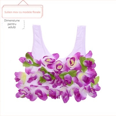 Bustier din cochilii de nucă de cocos și set fustă hula pentru dans etnic, unisex, Chenille-Spandex, primăvara 2025