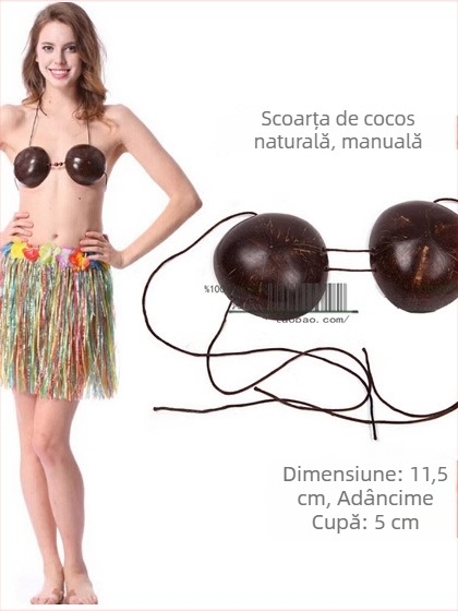 Bustier din cochilii de nucă de cocos și set fustă hula pentru dans etnic, unisex, Chenille-Spandex, primăvara 2025