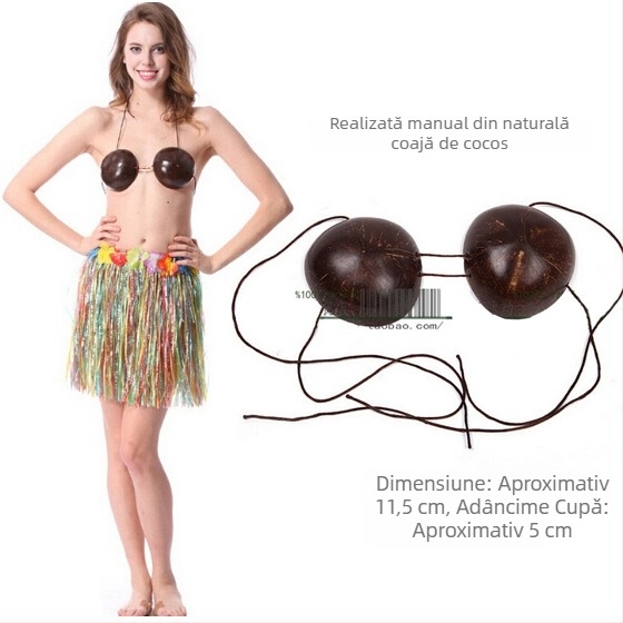 Bustier din cochilii de nucă de cocos și set fustă hula pentru dans etnic, unisex, Chenille-Spandex, primăvara 2025