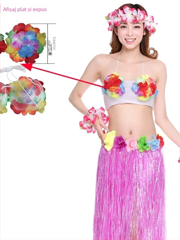 Bustier din cochilii de nucă de cocos și set fustă hula pentru dans etnic, unisex, Chenille-Spandex, primăvara 2025