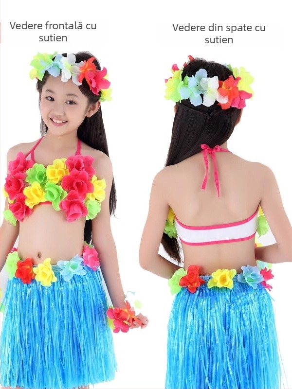 Bustier din cochilii de nucă de cocos și set fustă hula pentru dans etnic, unisex, Chenille-Spandex, primăvara 2025