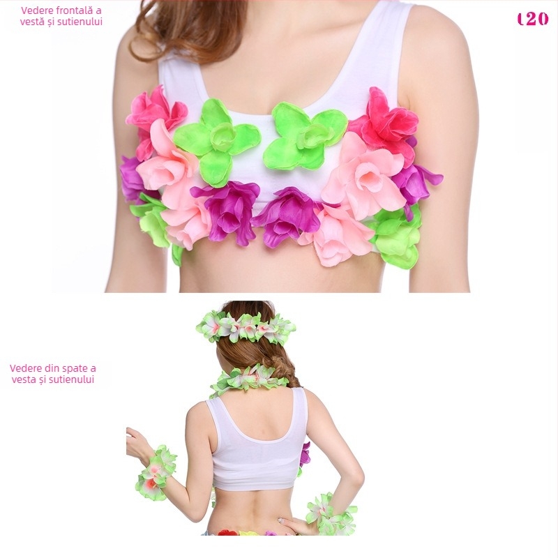 Bustier din cochilii de nucă de cocos și set fustă hula pentru dans etnic, unisex, Chenille-Spandex, primăvara 2025