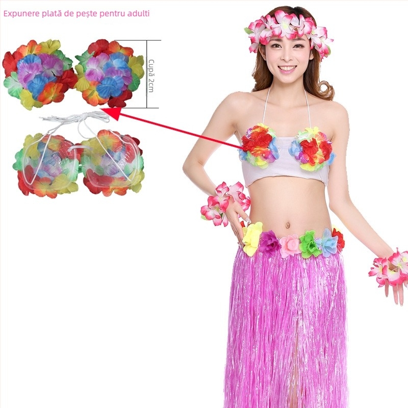 Bustier din cochilii de nucă de cocos și set fustă hula pentru dans etnic, unisex, Chenille-Spandex, primăvara 2025