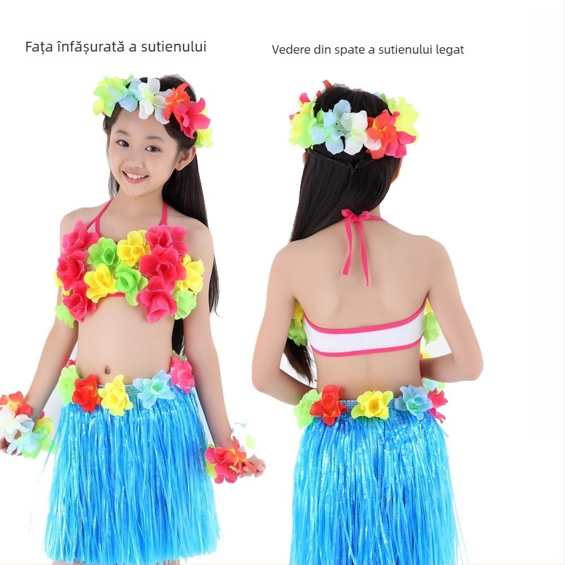 Bustier din cochilii de nucă de cocos și set fustă hula pentru dans etnic, unisex, Chenille-Spandex, primăvara 2025