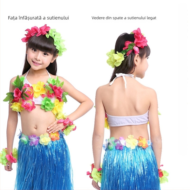 Bustier din cochilii de nucă de cocos și set fustă hula pentru dans etnic, unisex, Chenille-Spandex, primăvara 2025