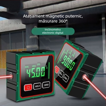 Inclinometer cu bază magnetică puternică, precizie înaltă, măsurare a unghiului de 360°, afișaj laser digital (Model: Inclinometer)
