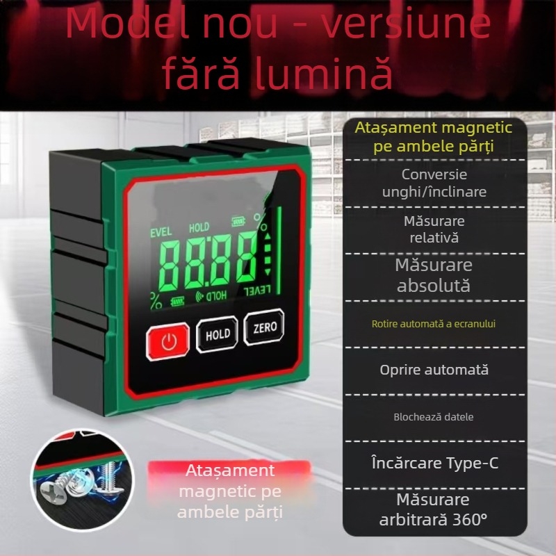 Inclinometer cu bază magnetică puternică, precizie înaltă, măsurare a unghiului de 360°, afișaj laser digital (Model: Inclinometer)
