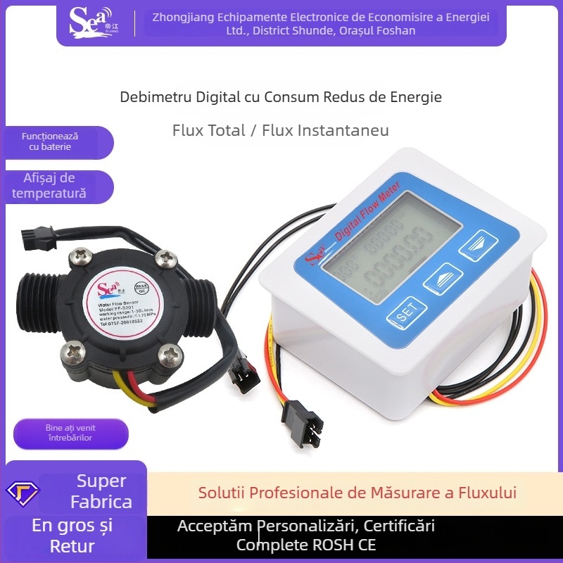 Dijiang LCD-S2 debitmetru digital de apă cu afișaj inteligent, model LCD-S2, interval de măsură 1-25 L/min, mediu: apă, alimentare cu baterii