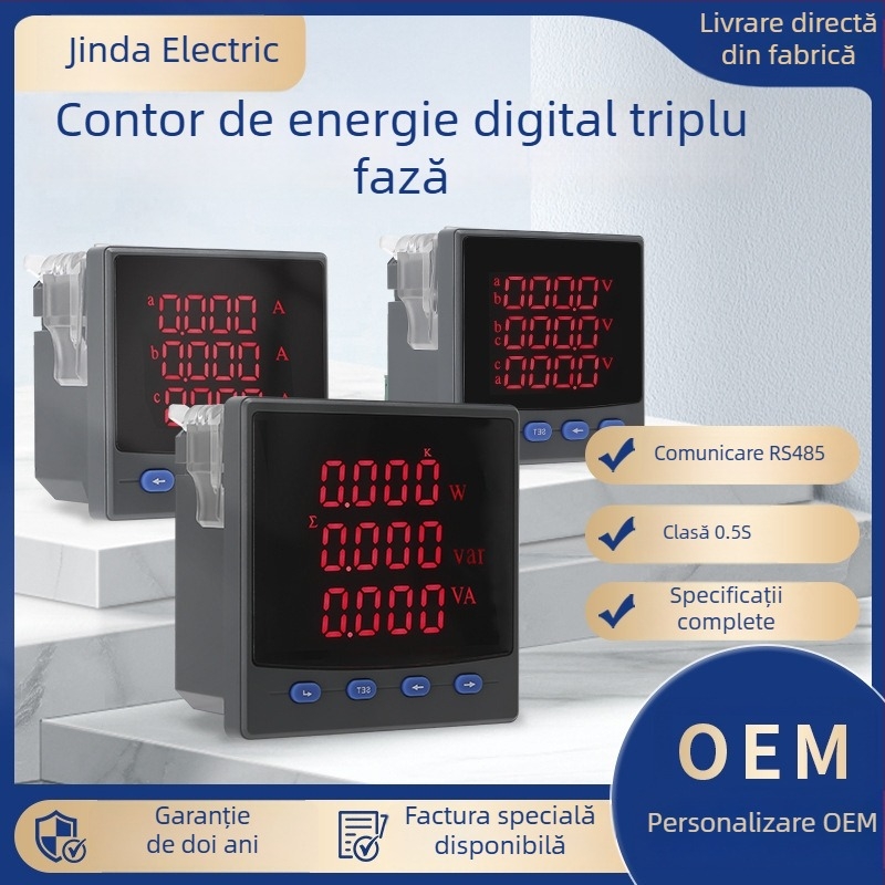 Măsurător digital trifazat cu afișaj LCD, măsurare tensiune și curent, comunicație RS-485