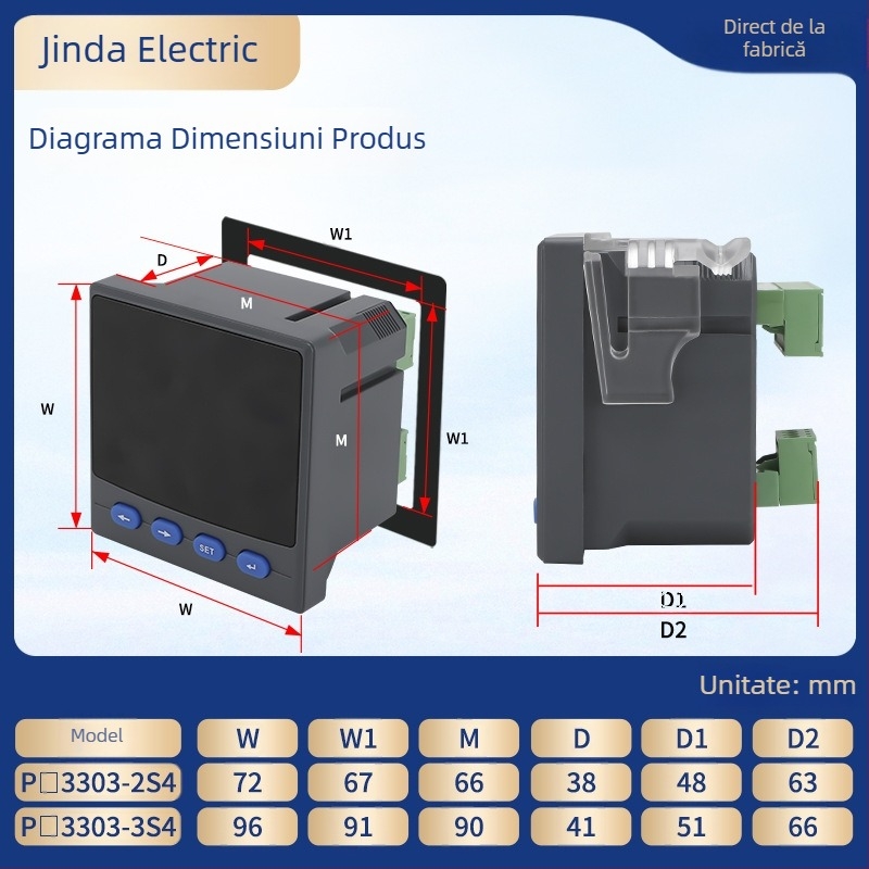 Măsurător digital trifazat cu afișaj LCD, măsurare tensiune și curent, comunicație RS-485