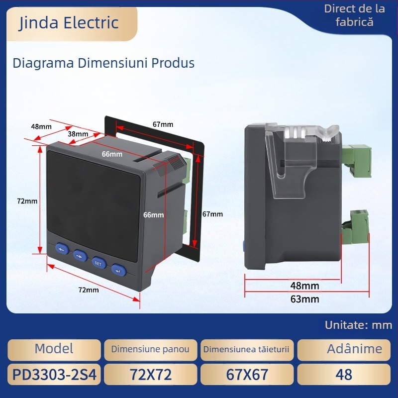 Măsurător digital trifazat cu afișaj LCD, măsurare tensiune și curent, comunicație RS-485