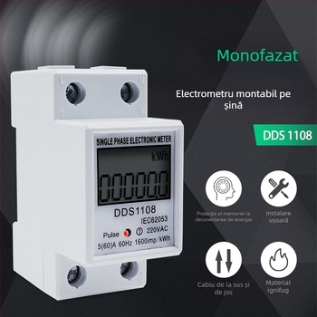 TY DDS1108 măsurător de energie monofazat pentru montaj pe DIN rail, afișaj digital inteligent, 220V, 2P, precizie înaltă