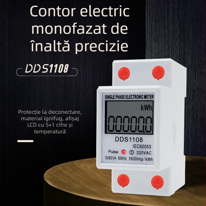 TY DDS1108 măsurător de energie monofazat pentru montaj pe DIN rail, afișaj digital inteligent, 220V, 2P, precizie înaltă