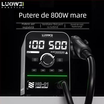 Luowei Hg-01 pistol cu aer cald – 800W, afișaj digital inteligent, 4 memorii de temperatură, control PID