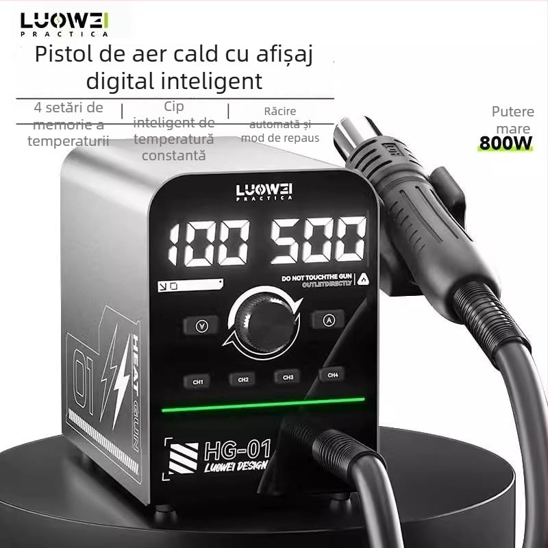 Luowei Hg-01 pistol cu aer cald – 800W, afișaj digital inteligent, 4 memorii de temperatură, control PID