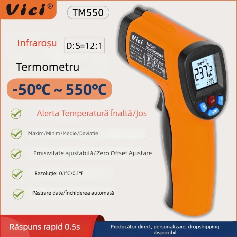 Termometru infraroșu Vichy Vici, de uz industrial, fără contact, timp de răspuns 0,5 s