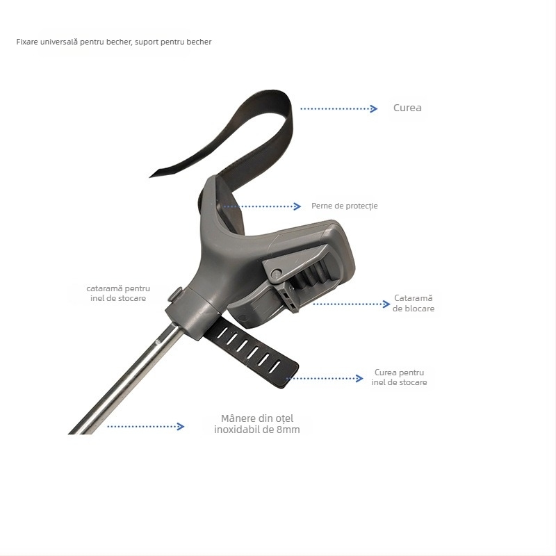 Clema pentru becher de laborator: fixă, pentru amestecare/agitare, clemă universală și atașament cu frânghie