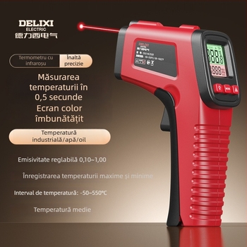Termometru infraroșu portabil, necontact, cu laser, alimentat cu două baterii AAA, timp de răspuns 500 ms, pentru utilizare industrială