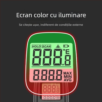 Termometru infraroșu portabil, necontact, cu laser, alimentat cu două baterii AAA, timp de răspuns 500 ms, pentru utilizare industrială