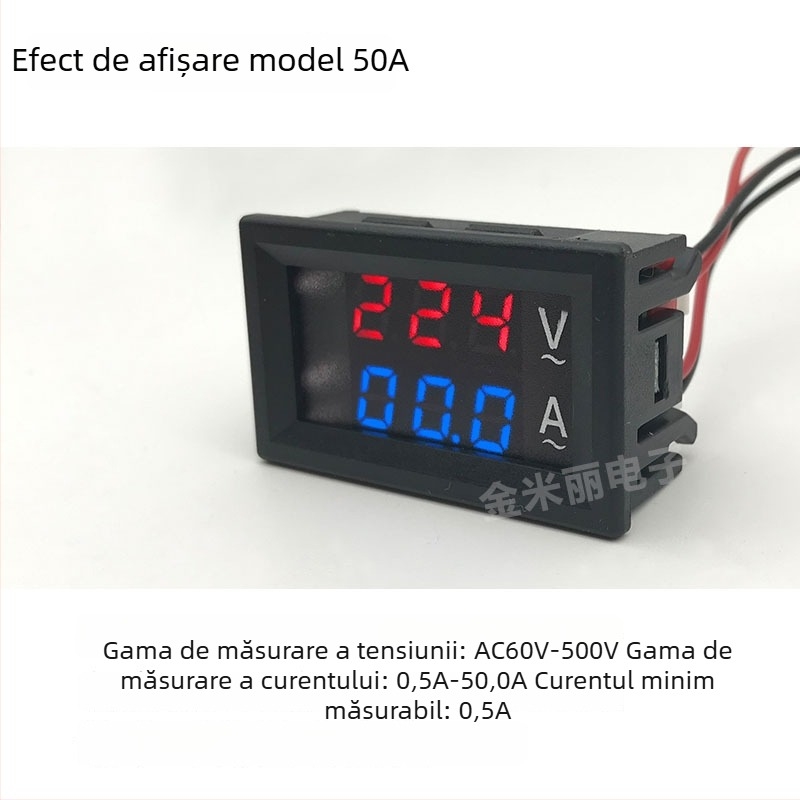 Instrument digital de măsurare a tensiunii alternative, model HKS-AC-V01, intervalul de măsurare 60-500 V, afișaj dual, compatibil cu sisteme trifazate 220/380 V.