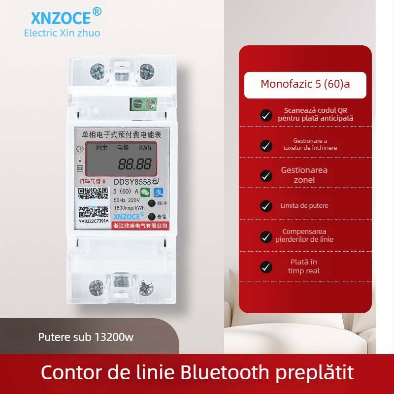 Xinzhuo contor electric inteligent preplătit, scanare cod QR, citire la distanță 4G, Bluetooth, monofazic, pentru locuințe în chirie