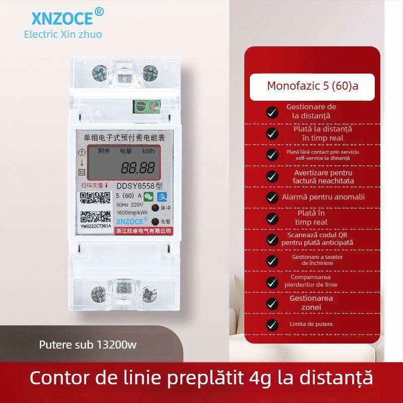 Xinzhuo contor electric inteligent preplătit, scanare cod QR, citire la distanță 4G, Bluetooth, monofazic, pentru locuințe în chirie