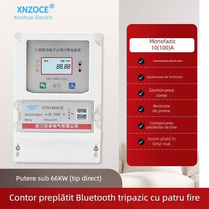 Xinzhuo contor electric inteligent preplătit, scanare cod QR, citire la distanță 4G, Bluetooth, monofazic, pentru locuințe în chirie