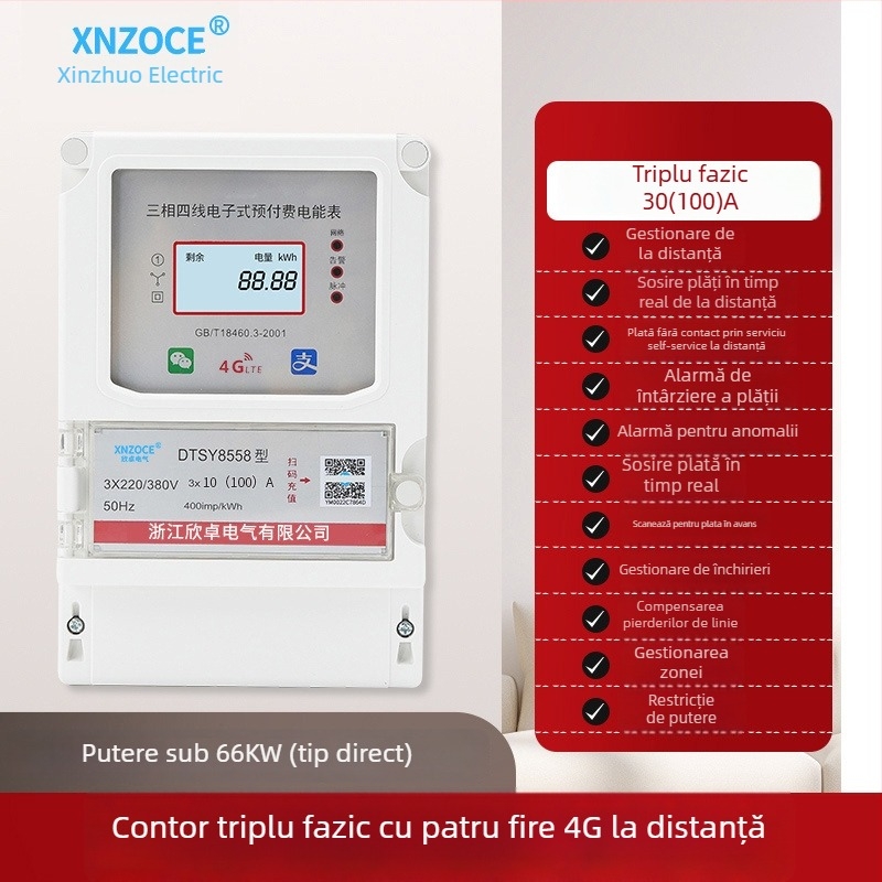 Xinzhuo contor electric inteligent preplătit, scanare cod QR, citire la distanță 4G, Bluetooth, monofazic, pentru locuințe în chirie