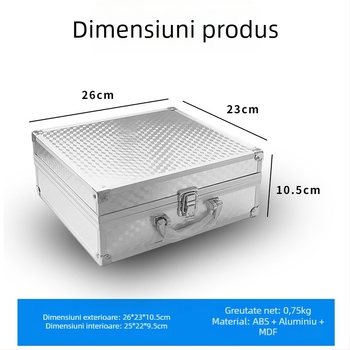 Casetă de unelte din aliaj de aluminiu, cu suprafață ABS, cadru din aluminiu și panou din placă de densitate