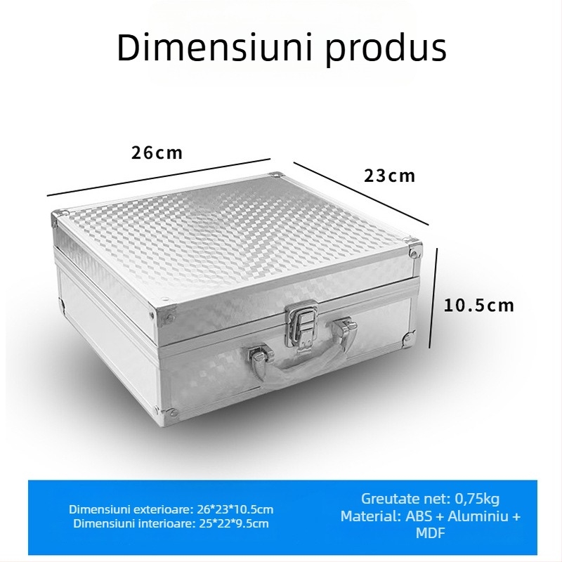 Casetă de unelte din aliaj de aluminiu, cu suprafață ABS, cadru din aluminiu și panou din placă de densitate