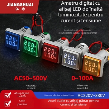 AD16-22VAMS Măsurător de tensiune și curent cu afișaj dual, afișaj digital tip tubă, domeniu 50-500V, precizie înaltă, gaură de montare 22 mm