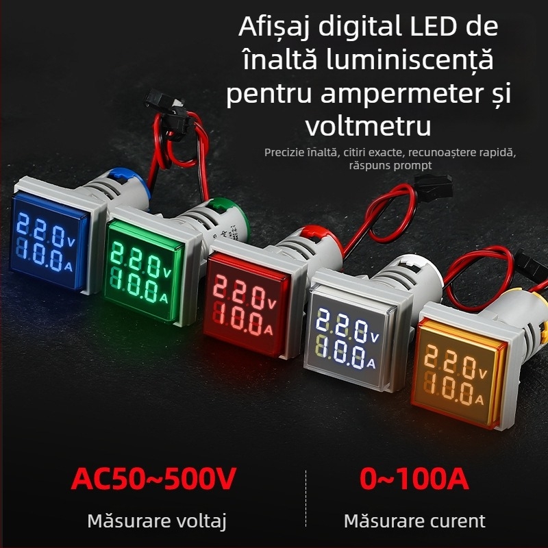 AD16-22VAMS Măsurător de tensiune și curent cu afișaj dual, afișaj digital tip  tubă, domeniu 50-500V, precizie înaltă, gaură de montare 22 mm