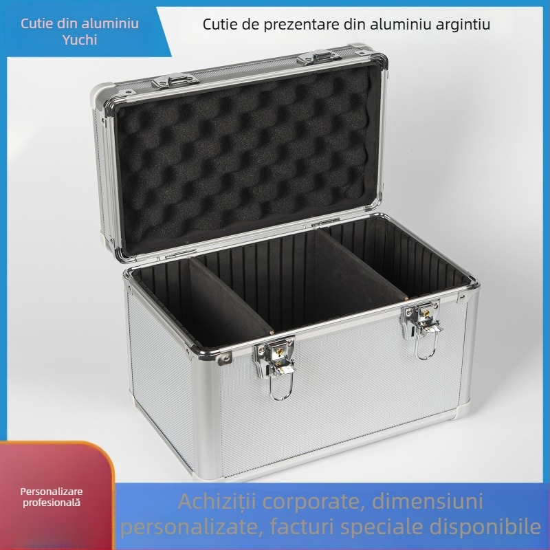 Cutie de scule din aliaj de aluminiu, portabilă, încuiabilă, cu compartimente