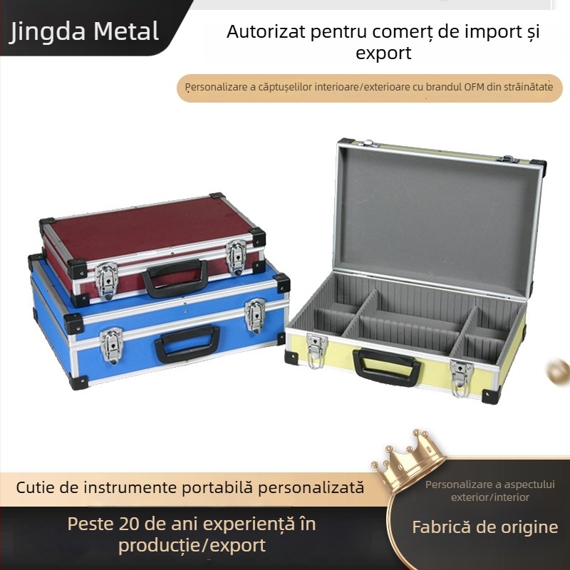 Cutie de unelte portabilă din aliaj de aluminiu, antișoc, set de trei piese pentru depozitare și expunere a echipamentelor