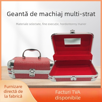 Cutie multifuncțională pentru cosmetic cu interior catifelat, cadru din aliaj de aluminiu, exterior ABS, design portabil, capacitate mare