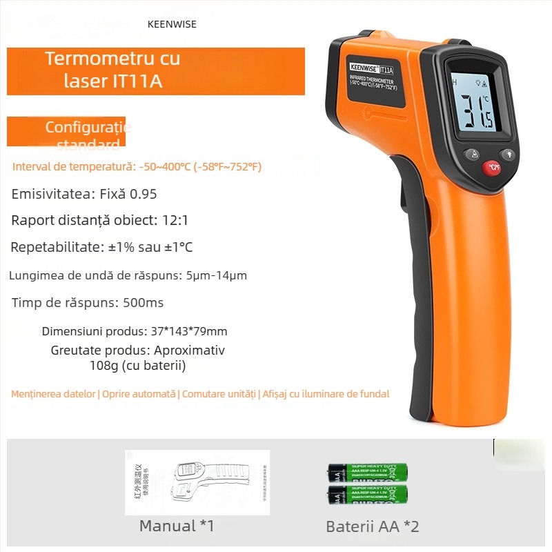 Qingwei CX6000 Termometru infraroșu portabil pentru temperatura uleiului – Termometru industrial pentru bucătărie și coacere