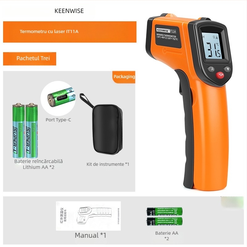 Qingwei CX6000 Termometru infraroșu portabil pentru temperatura uleiului – Termometru industrial pentru bucătărie și coacere