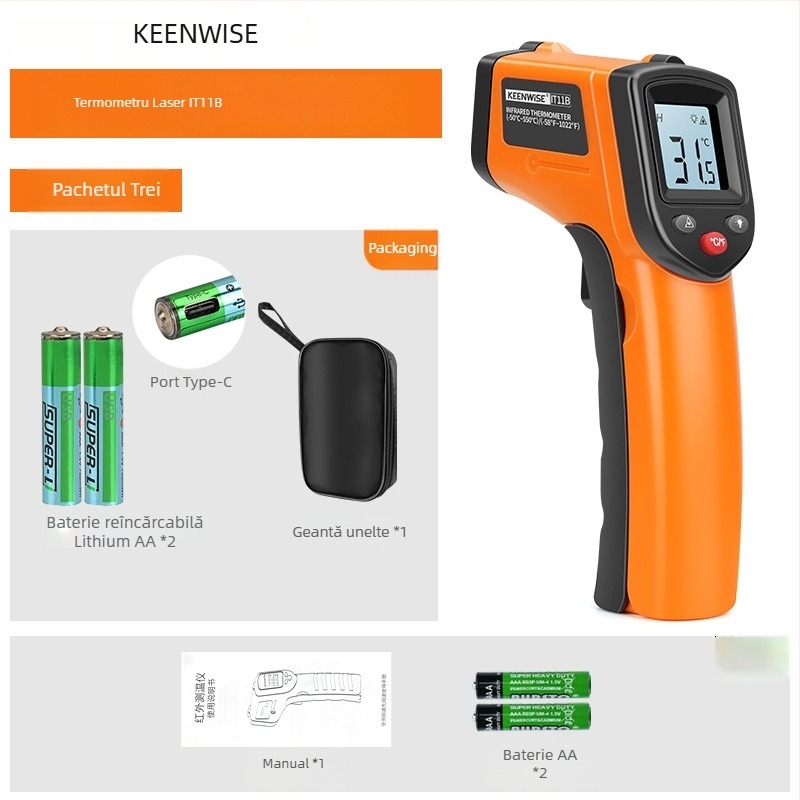 Qingwei CX6000 Termometru infraroșu portabil pentru temperatura uleiului – Termometru industrial pentru bucătărie și coacere