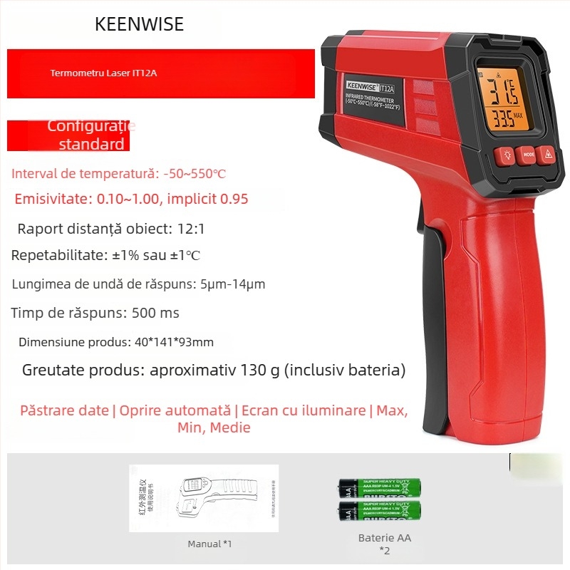 Qingwei CX6000 Termometru infraroșu portabil pentru temperatura uleiului – Termometru industrial pentru bucătărie și coacere